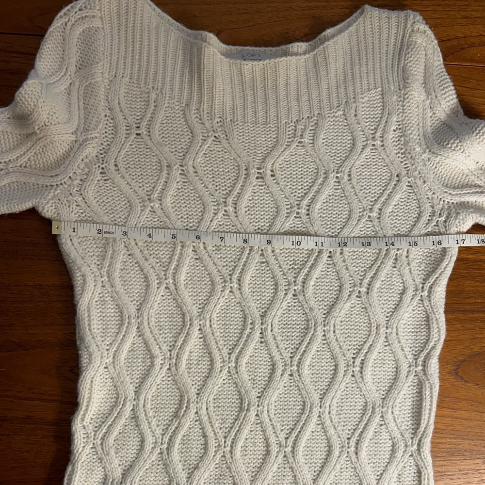 Ann Taylor Loft Cable-knit Pullover Sweater in Ivory/Cream (soft wool blend) - Picture 8 of 12